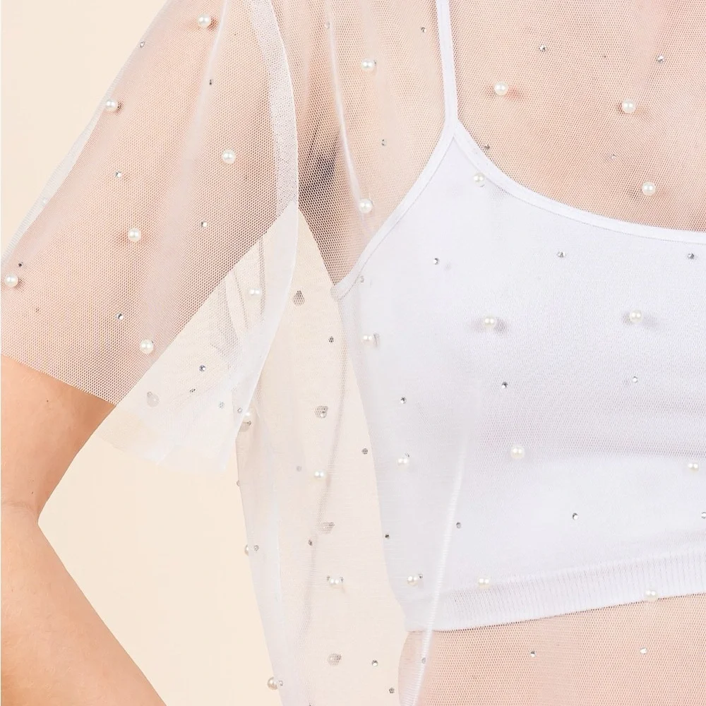 Plus Rhinestone & Pearl Mesh Top - Picture 5 of 5